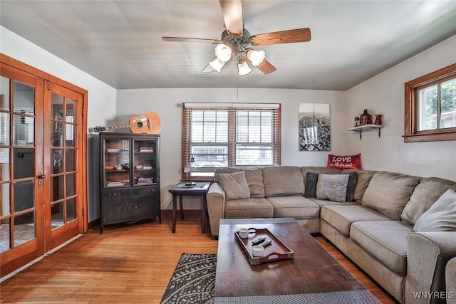 2910 Weston Ave, Niagara Falls, NY 14305 - living room with light wood-style floors, ceiling fan, and french doors