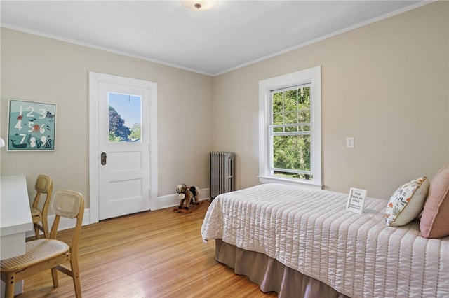 234 Pine Grove Ave, Irondequoit, NY 14617 - bedroom featuring radiator, light wood-type flooring, and crown molding