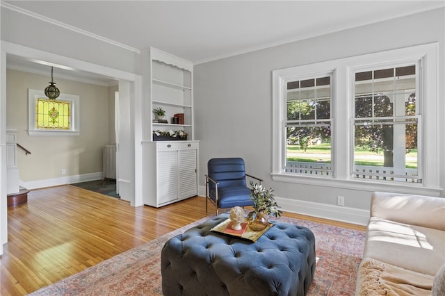 234 Pine Grove Ave, Irondequoit, NY 14617 - living area featuring radiator heating unit, crown molding, and wood finished floors