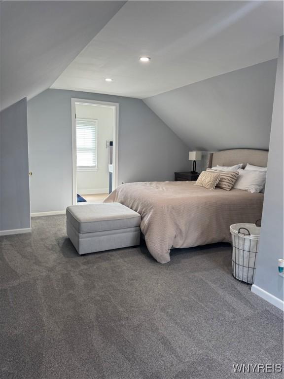149 Wrexham Ct S, Tonawanda, NY 14150 - bedroom with lofted ceiling, carpet flooring, and recessed lighting