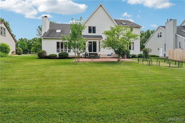 100 Hunt Club Cir, Amherst, NY 14051 - back of house with a patio, entry steps, a chimney, and a shingled roof