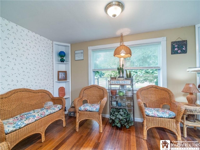 6295 Stockton Hartfield Rd, Chautauqua, NY 14728 - sitting room featuring wood finished floors and wallpapered walls