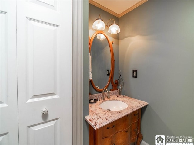 6295 Stockton Hartfield Rd, Chautauqua, NY 14728 - bathroom with vanity and crown molding