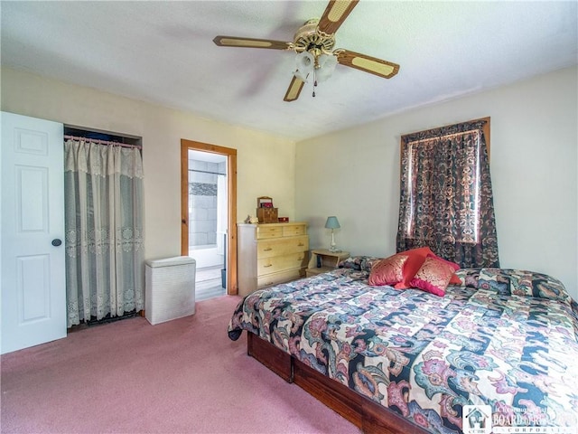6295 Stockton Hartfield Rd, Chautauqua, NY 14728 - carpeted bedroom featuring ceiling fan and connected bathroom
