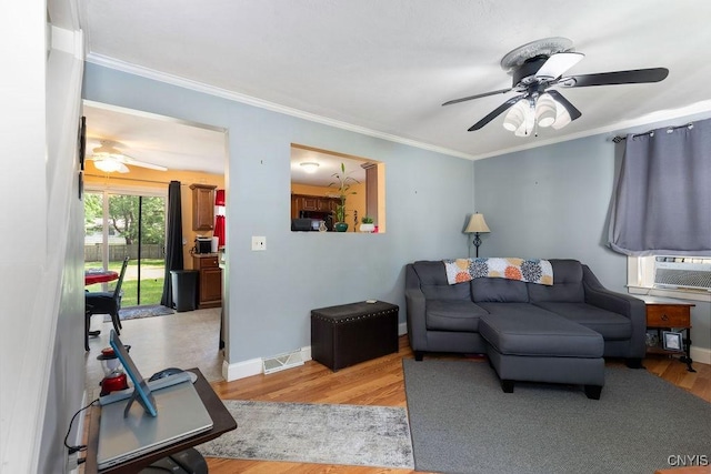 213 Roxann Ave, Cicero, NY 13212 - living area with ceiling fan, cooling unit, ornamental molding, and wood finished floors