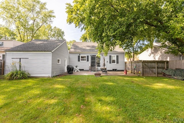 213 Roxann Ave, Cicero, NY 13212 - rear view of property featuring a patio area, a fenced backyard, entry steps, and roof with shingles
