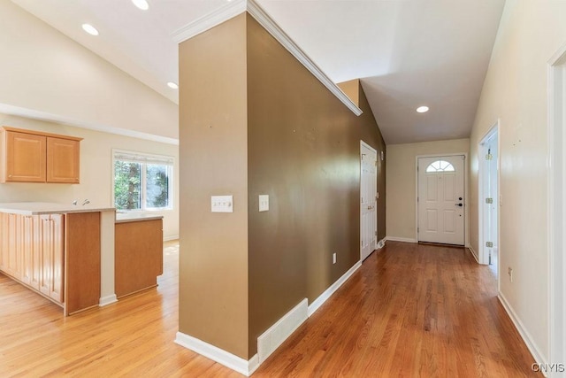 42 Nursery Ln, Syracuse, NY 13210 - corridor with vaulted ceiling, light wood-type flooring, and recessed lighting