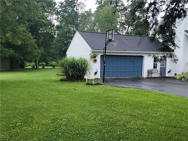 244 State Highway 320, Norwich, NY 13815 - view of property exterior with asphalt driveway, a lawn, an attached garage, and roof with shingles