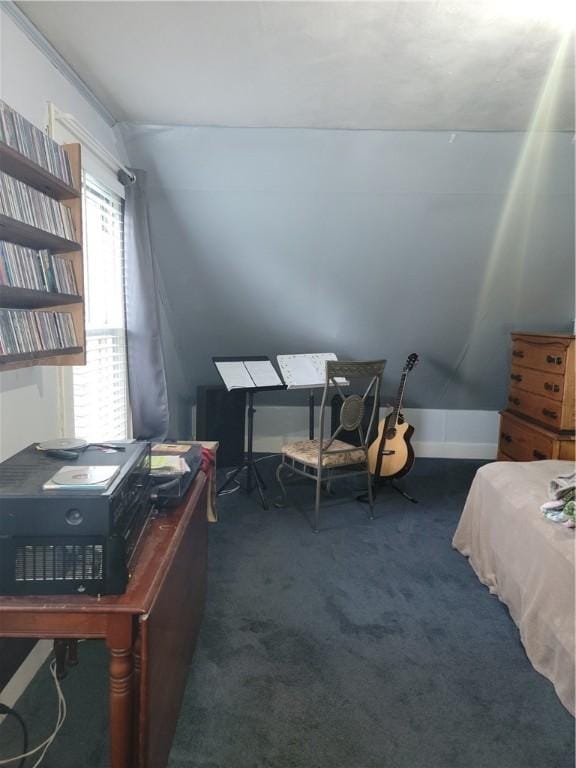 244 State Highway 320, Norwich, NY 13815 - bedroom featuring carpet floors, a desk, and vaulted ceiling