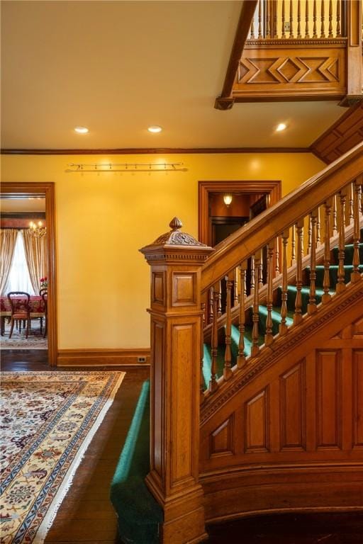 407 W Church St, Elmira City, NY 14901 - staircase featuring wood finished floors and recessed lighting