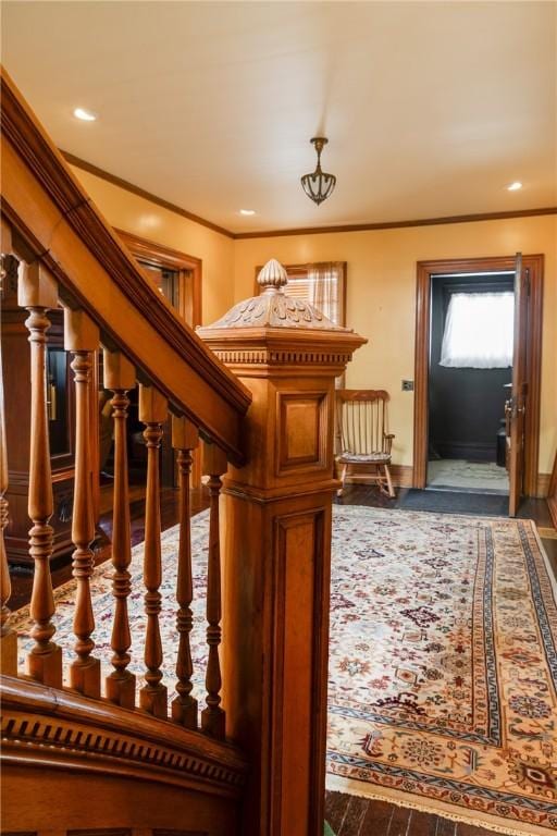 407 W Church St, Elmira City, NY 14901 - staircase featuring ornamental molding and recessed lighting