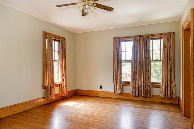 407 W Church St, Elmira City, NY 14901 - empty room with light wood finished floors, ceiling fan, and ornamental molding