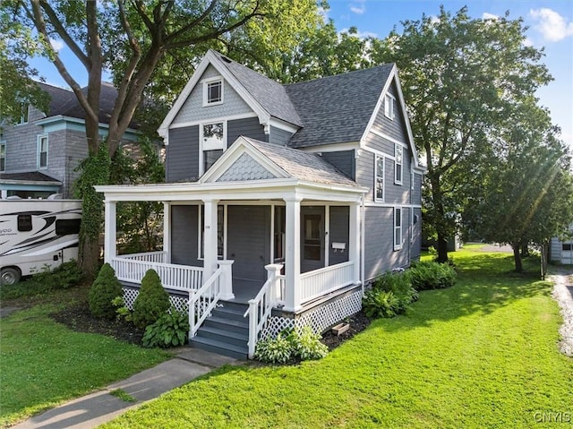 117 Prospect St, Lenox, NY 13032 - victorian-style house featuring roof with shingles, a porch, and a front lawn