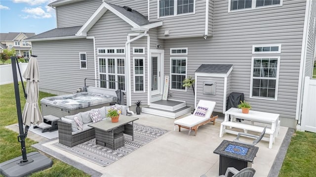 27 Gainsborough Pl, Henrietta, NY 14586 - view of patio with a hot tub and an outdoor hangout area