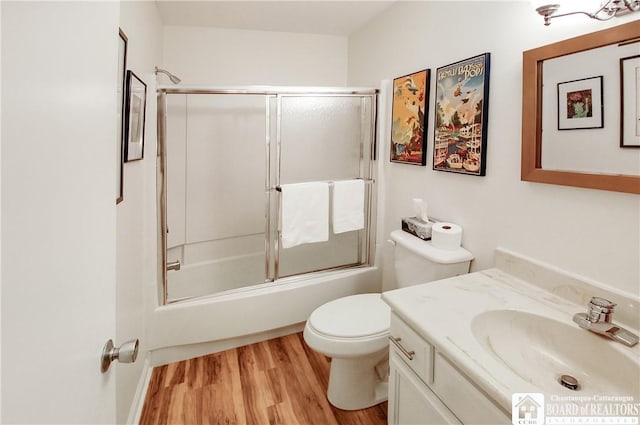 C4 Oneida Dr, Chautauqua, NY 14728 - bathroom featuring vanity, wood finished floors, and bath / shower combo with glass door