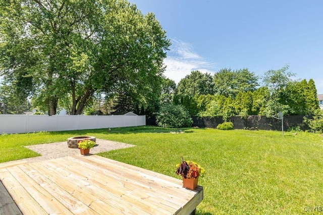 7921 Davis Rd N, Clay, NY 13041 - fenced backyard with an outdoor fire pit and a deck