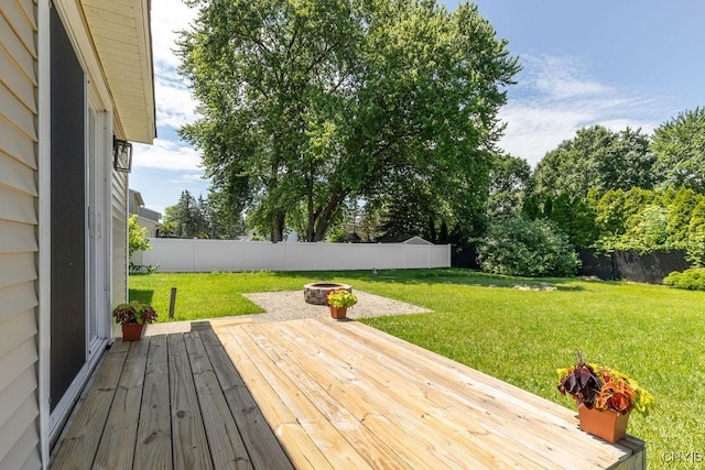 7921 Davis Rd N, Clay, NY 13041 - wooden deck featuring a fire pit and a fenced backyard