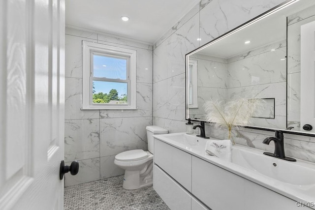 7921 Davis Rd N, Clay, NY 13041 - bathroom with tile walls and double vanity