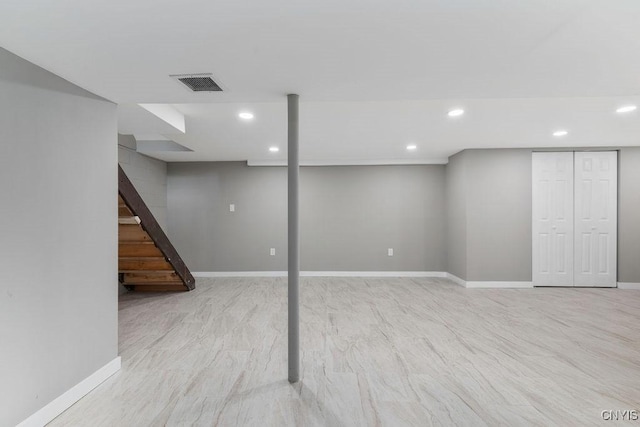 7921 Davis Rd N, Clay, NY 13041 - finished basement featuring recessed lighting, light wood-type flooring, and stairs