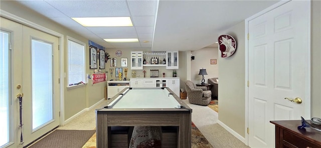 3390 Conhocton Rd, Erwin, NY 14870 - rec room with carpet flooring, billiards, and a drop ceiling