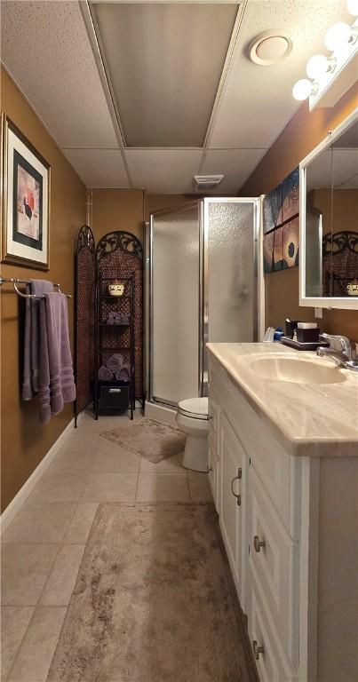 3390 Conhocton Rd, Erwin, NY 14870 - bathroom featuring vanity, a stall shower, and tile patterned floors