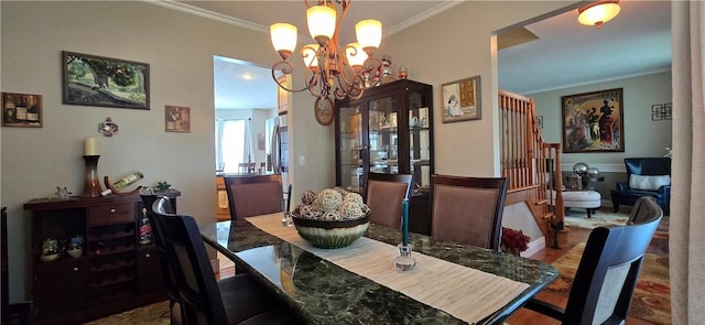 3390 Conhocton Rd, Erwin, NY 14870 - dining room featuring ornamental molding, a chandelier, and wood finished floors