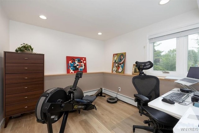 89 Rambling Rd, Amherst, NY 14051 - office area with light wood-style floors, recessed lighting, a baseboard radiator, and baseboard heating