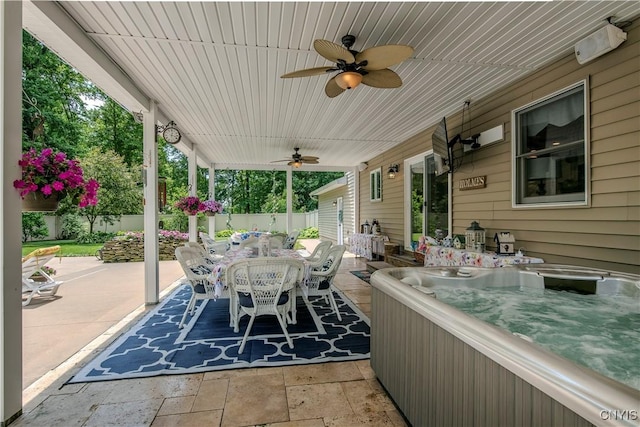 5 Family Cir, Lee, NY 13363 - view of patio with outdoor dining space, a hot tub, and ceiling fan