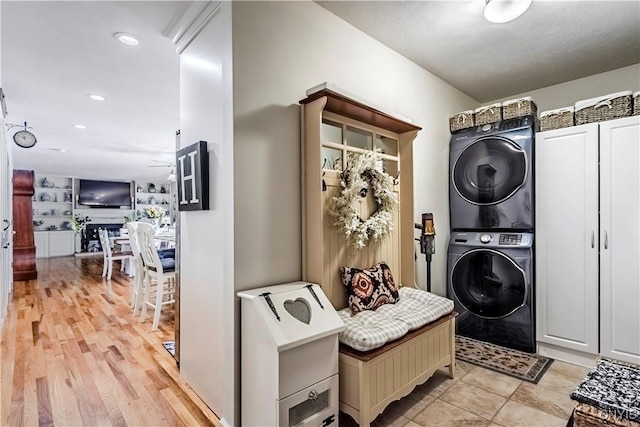 5 Family Cir, Lee, NY 13363 - laundry area featuring stacked washer / dryer, recessed lighting, and light wood-style flooring