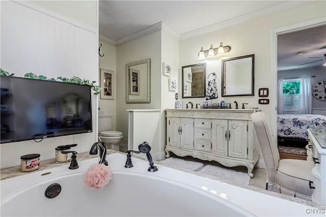 5 Family Cir, Lee, NY 13363 - bathroom with double vanity, crown molding, a bath, connected bathroom, and ceiling fan