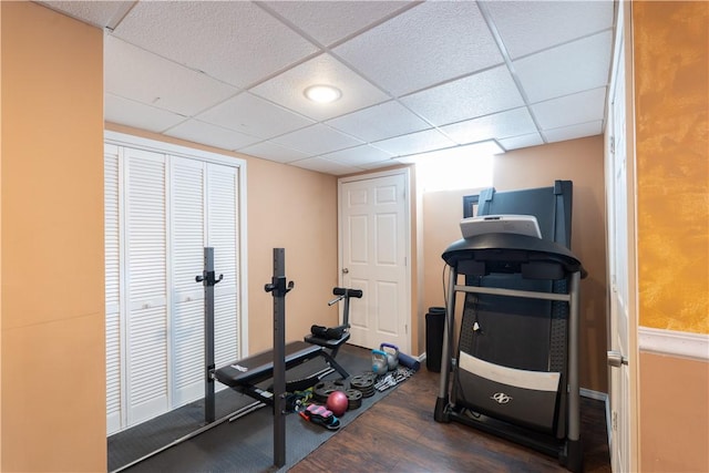 255 Watson Rd, Perinton, NY 14450 - workout area featuring dark wood finished floors and a drop ceiling