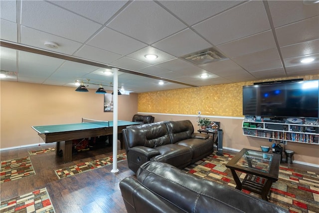 255 Watson Rd, Perinton, NY 14450 - living room with wood finished floors, a paneled ceiling, and billiards