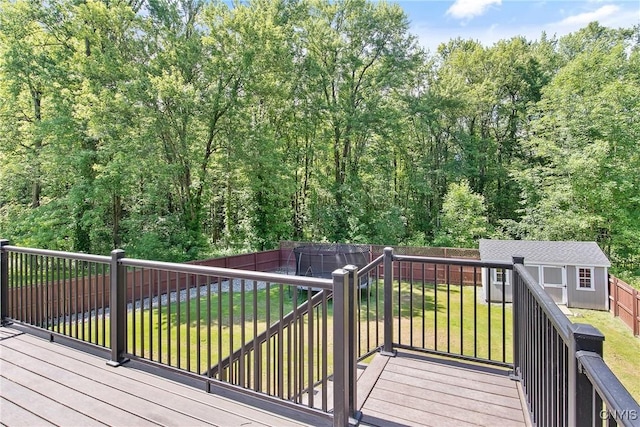 9545 Horseshoe Island Rd, Clay, NY 13041 - wooden terrace with a fenced backyard and a storage shed