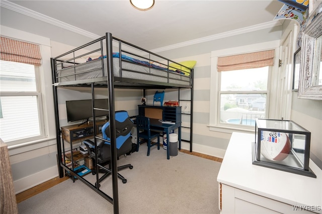 128 Argonne Dr, Tonawanda, NY 14217 - bedroom with crown molding, an office area, and multiple windows
