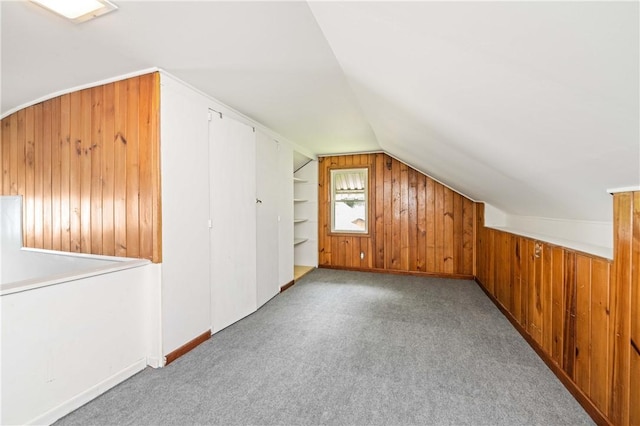 111 Hartsdale Rd, Irondequoit, NY 14622 - additional living space with wooden walls, lofted ceiling, and carpet floors