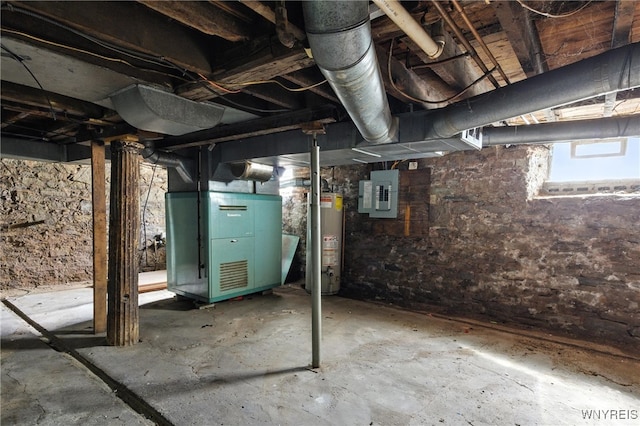 349 Willow St, Lockport City, NY 14094 - basement with water heater, electric panel, and heating unit