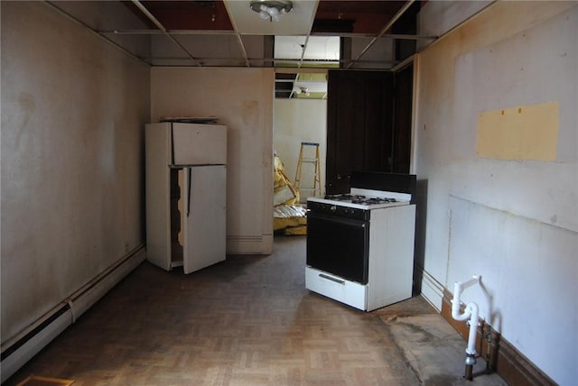 136 N Fraley St, Kane Boro, PA 16735 - kitchen with white appliances and a baseboard radiator