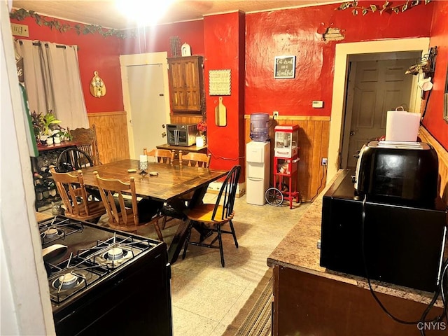 41 Owego St, Cortland, NY 13045 - dining room featuring a wainscoted wall, wood walls, and tile patterned floors
