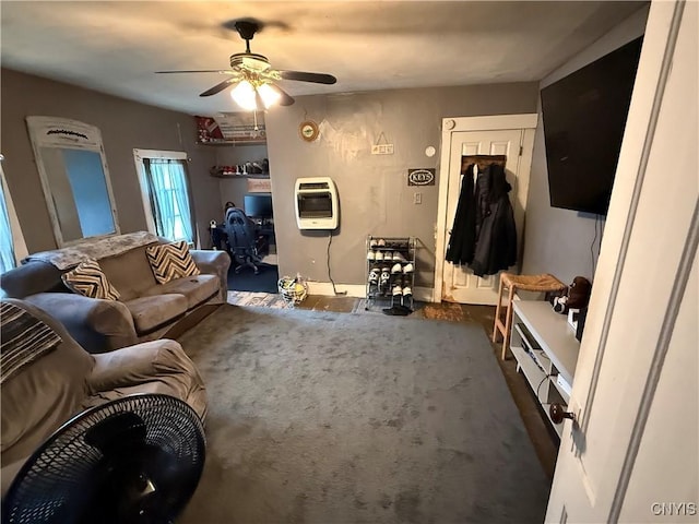 41 Owego St, Cortland, NY 13045 - living area with heating unit, a ceiling fan, and an office area
