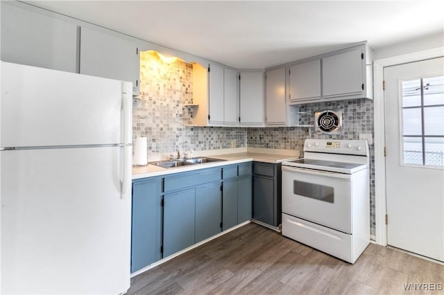 686 Harrison Ave, Tonawanda, NY 14223 - kitchen with white appliances, tasteful backsplash, light wood finished floors, and light countertops