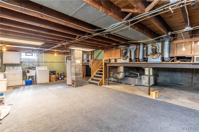 686 Harrison Ave, Tonawanda, NY 14223 - below grade area with washer and clothes dryer, gas water heater, and stairway