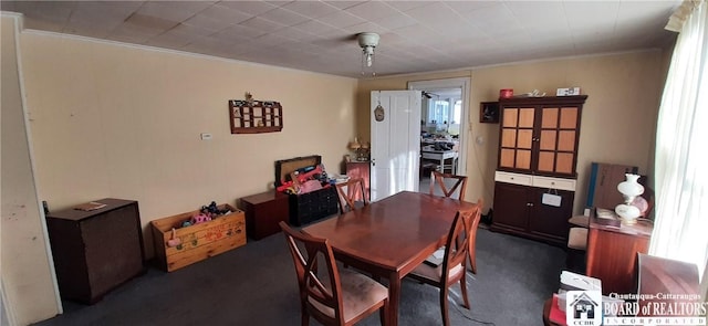 4604 W Railroad Ave, Stockton, NY 14874 - dining room with ornamental molding and dark colored carpet