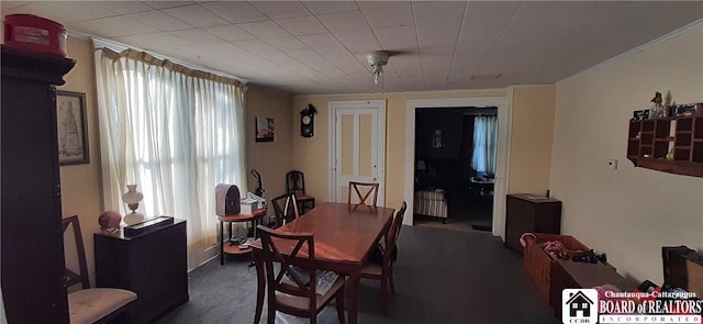 4604 W Railroad Ave, Stockton, NY 14874 - carpeted dining area featuring ornamental molding