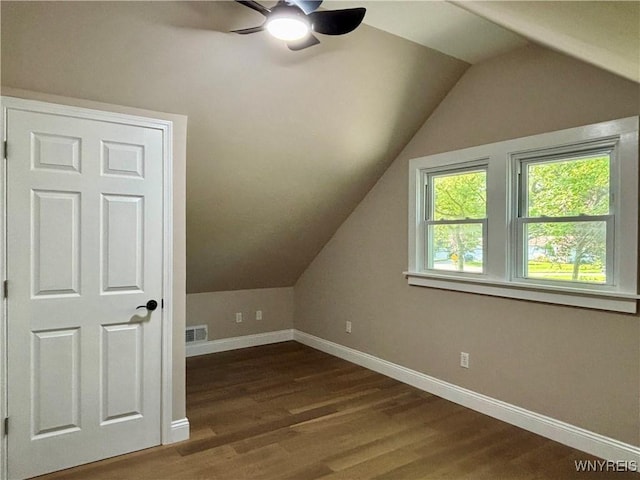 575 Willow Ave, North Tonawanda, NY 14120 - bonus room featuring a ceiling fan, dark wood finished floors, and lofted ceiling