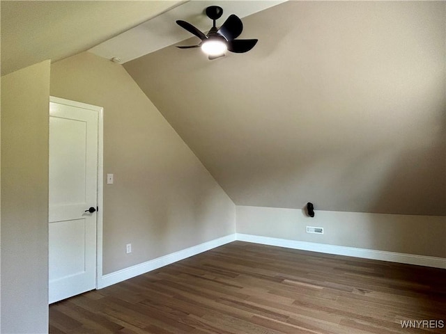 575 Willow Ave, North Tonawanda, NY 14120 - additional living space with a ceiling fan, vaulted ceiling, and wood finished floors