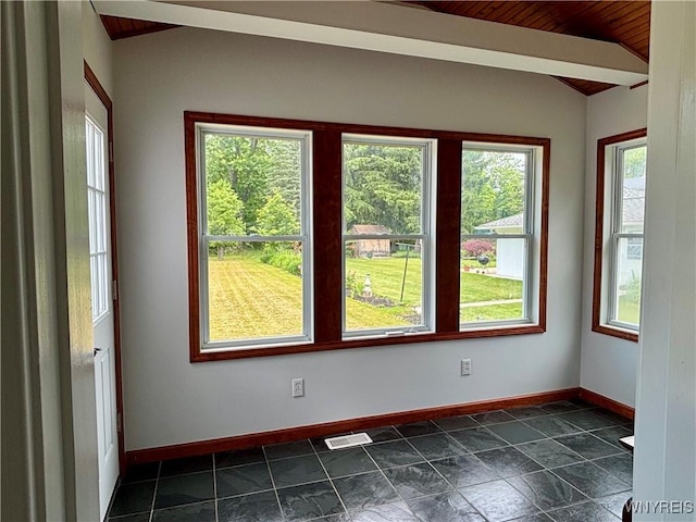 575 Willow Ave, North Tonawanda, NY 14120 - empty room featuring healthy amount of natural light, vaulted ceiling, and wood ceiling