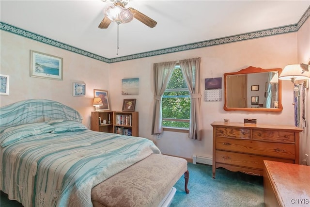 123 Town Line Rd, Volney, NY 13069 - bedroom with a baseboard heating unit, carpet floors, and a ceiling fan