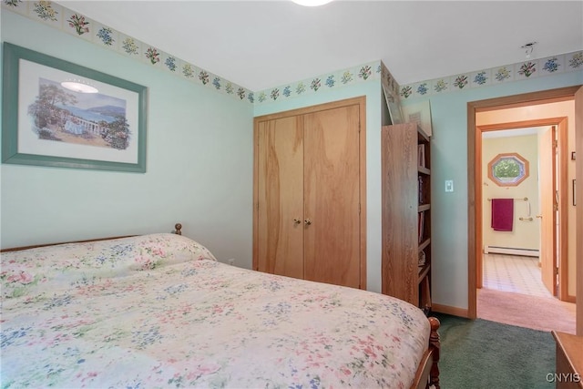 123 Town Line Rd, Volney, NY 13069 - carpeted bedroom with a baseboard heating unit and a closet