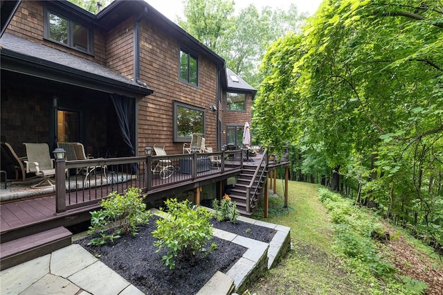 42 Lake Lacoma Dr, Perinton, NY 14534 - view of yard with a wooden deck and stairway