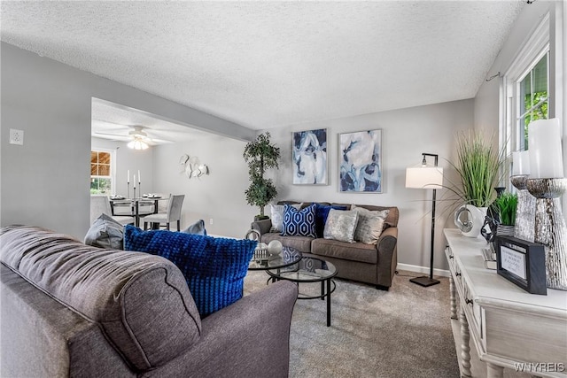 182 Fawn, West Seneca, NY 14224 - carpeted living area with a textured ceiling and a ceiling fan